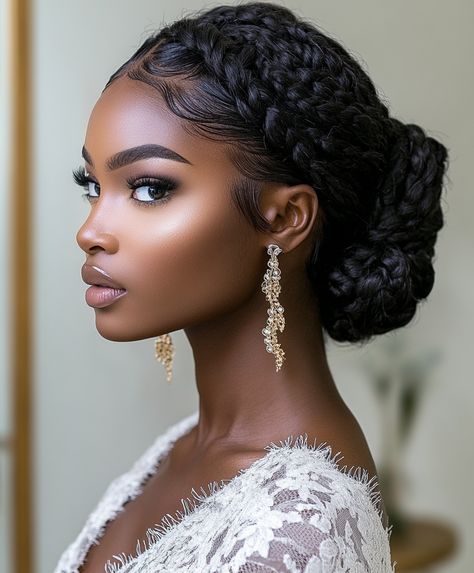 🌺 Effortless Braided Bun Bridal Hair Glamorous Braids Updo Hairstyle Boho Bridal Hair For Black Women, Wedding Hairstyles Braids Black Women, Knotless Braids Hairstyles Updo Wedding, Braids Wedding Hairstyles Black Women, Braided Updo Wedding African American, Elegant Updo With Box Braids, Formal Braided Updo Black Hair, Low Bun Bridal Hair, Bride Updo