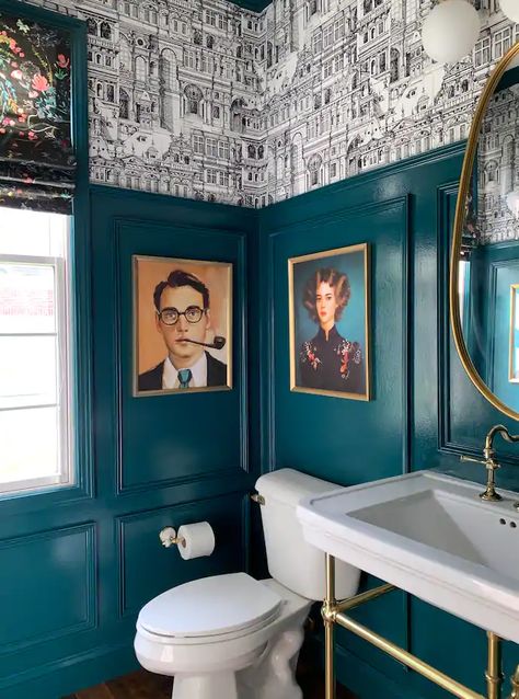 9 powder room paint colors picked by experts - The Washington Post Dramatic Powder Room, Green Powder Room, Powder Room Paint Colors, Powder Room Paint, Restaurant Bathroom, Small Bathroom Interior, Powder Room Makeover, Powder Room Decor, Vintage Industrial Decor