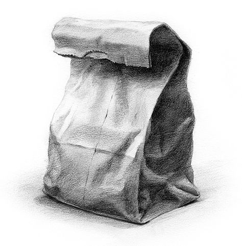 Basic Shading Drawing, Value In Drawing, Graphite Still Life, Still Life Sketch Realistic, Shading Objects, Paper Bag Drawing, Simple Pencil Art, Object To Draw, Sketch Still Life