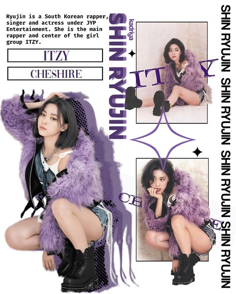 Itzy Ryujin Cheshire, Ryujin Poster, Ryujin Cheshire, Itzy Wallpapers, Kpop Prints, Interactive Magazine, Pop Magazine, Purple Outfit, Poster Inspiration