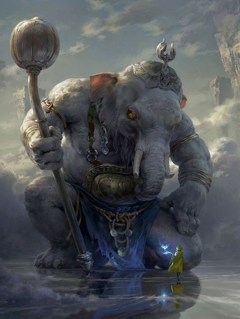 Elephant God by Tianhua Xu Elephant Warrior, Mtg Tokens, Shiva Angry, Beast Art, Mtg Proxies, Elephant God, Lord Hanuman Wallpapers, Hanuman Wallpaper, Lord Ganesha Paintings