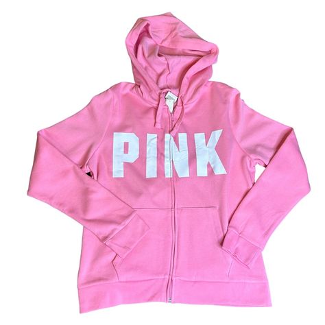 Victoria's Secret Pink Brand Zip Up Hoodie / Hooded Sweatshirt In Bubblegum Pink With Pockets Large White Pink Logo Across The Front Women's Size Large 60% Cotton, 40% Polyester Brand New With Tags Pink Vs Sweater, Pink Cropped Hoodie, Pink Bubblegum, Victoria Secret Pink Sweatshirts, Vs Pink Hoodie, Pink Hoodie Victoria Secret, Pink Crewneck Sweatshirt, Victoria Secret Outfits, Victoria Secret Hoodies