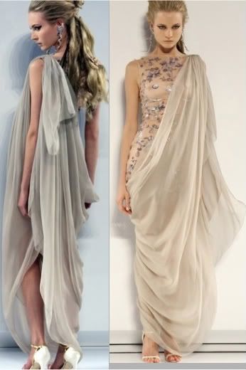 Chanel autumn/winter 2009/10 Paris Haute Couture collection  Ionic Chiton Chiton Dress, Ionic Chiton, Greek Inspired Fashion, Greek Dress, Roman Costume, Paris Haute Couture, Goddess Dress, Flowing Dresses, Greek Fashion