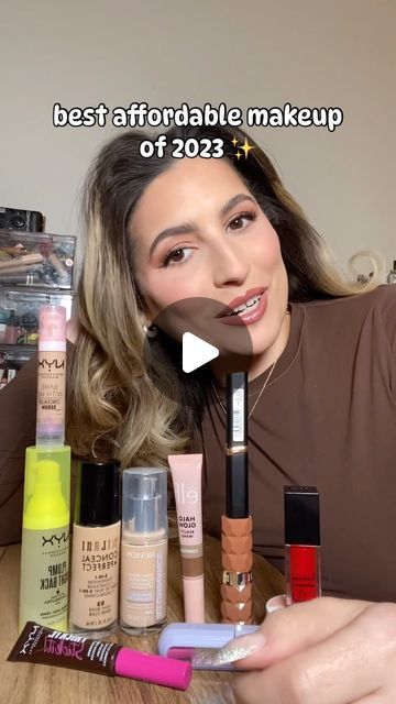 Krystal Sanchez on Instagram: "My favorite affordable + drugstore makeup of 2023! Can’t wait to see what makeup I love in 2024 ❤️  Products: NYX bare with me concealer NYX thick it stick it brow mascara NYX plump right back primer  Maybelline the falsies surreal mascara revlon skin caring foundation  Milani conceal and perfect foundation  Elf contour wand Milani matte lipstick- tease Loreal color roche lipstick- 113 Elf glow reviver lip oil Catrice undereye brightener   #affordablemakeup #drugstoremakeup" Nyx Thick It Stick It, Nyx Bare With Me Concealer, Milani Matte Lipstick, Foundation Elf, Thick It Stick It, Elf Glow, Nyx Bare With Me, Elf Contour, Milani Foundation