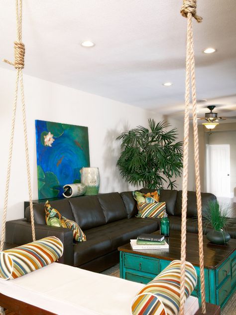 Love the center table ! Swing In Living Room, Room Swing, Indoor Swing Chair, Indian Living Room, Indian Living Rooms, Hanging Beds, Hanging Furniture, Indoor Swing, Indian Home Decor