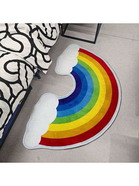 1pc Cartoon Rainbow Cloud Pattern Carpet, Ins Style Thickened Velvet Dotted Plastic Bottom Irregular Carpet, Anti-Slip Wear-Resistant Fluffy Bedside Rug For Living Room, Bedroom, Kitchen, Bathroom, Laundry, Hallway, Entrance, Game Room, Boys' And Girls' Playroom Decorative Floor Mat, Home DecorI discovered amazing products on SHEIN.com, come check them out! Rainbow Rug Bathroom, Rainbow Pom Pom Rug, Laundry Hallway, Absida Rainbow Rug, Rainbow Tufted Rug, Pink Room Rainbow Rug, Cartoon Rainbow, Room Boys, Hallway Entrance