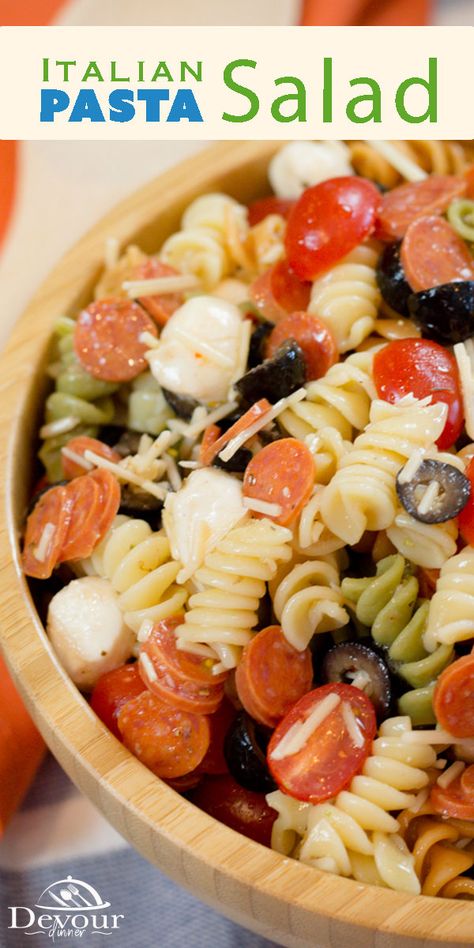 Pepperoni Pasta Salad, Cold Italian Pasta Salad, Colored Noodles, Pepperoni Pasta, Potluck Salad, Mozzarella Balls, Italian Pasta Salad, Cold Pasta Salad Recipes, Noodle Salad Recipes