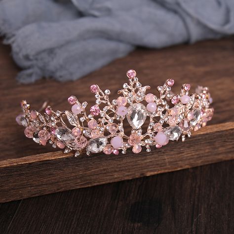 ​﻿​​Handmade Crystal Rose Gold Crown And Tiara Queen Princess Taira Headpiece Diadem Wedding Hair Accessories Bridal Hair Jewelry|Hair Jewelry| - AliExpress Rose Quartz Tiara, Diadem Wedding, Tiara Collection, Simplistic Jewelry, Pink Tiara, Hair Accessories Pink, Crown And Tiara, Handmade Crown, Flower Birthday Party