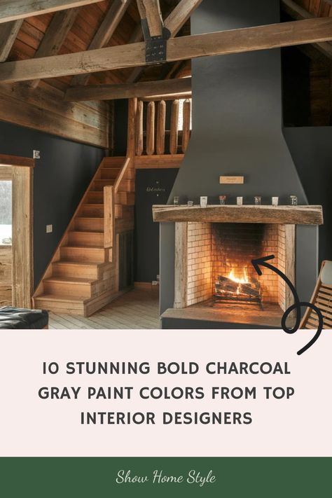 Discover an elegant way to elevate your space with the timeless allure of bold charcoal gray paint colors. From modern to traditional styles, top interior designers recommend these chic shades for adding depth and sophistication to any room. Uncover a range of stunning selections that will inspire your next home decor project. Charcoal Grey Trim Interior, Charcoal Gray Paint Colors, Fireplace Wall Color, Charcoal Gray Paint, Beautiful Paint Colors, Charcoal Grey Paint, Male Bedroom Ideas, Dark Green Bathrooms, Boho Bathroom Ideas