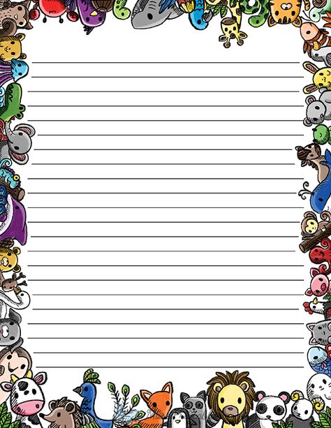 Printable Animal Doodle Stationery Stationary Printable Free, Animal Stationery, Free Printable Stationery Paper, Animal Writing, Writing Paper Template, Stationary Printable, Printable Lined Paper, Printable Stationary, Letter Stationery