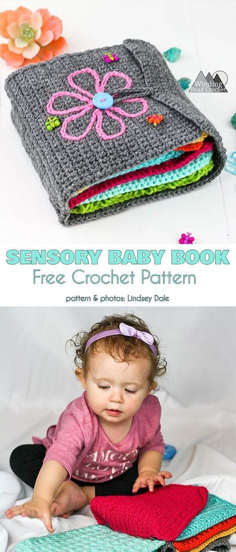 Sensory Baby Book Free Crochet Pattern Baby Zintuiglijk, Crochet Baby Mittens, Crochet Book Cover, Crochet Baby Gifts, Crochet Book, Confection Au Crochet, Baby Crochet Patterns Free, Crochet Baby Toys, Crochet Mittens