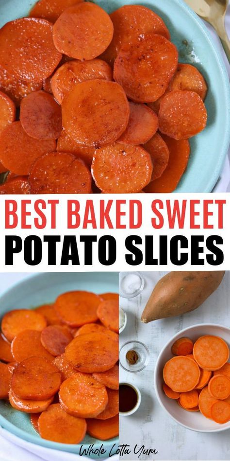 Sliced Sweet Potato Casserole, Whole Sweet Potatoes Baked In Oven, Sliced Baked Sweet Potatoes In The Oven, Sliced Sweet Potatoes In The Oven, Sliced Sweet Potato Recipes, Gluten Free Sweet Potato Recipes, Baked Sweet Potato Cubes, Baked Sweet Potato Oven, Roasted Sweet Potato Slices