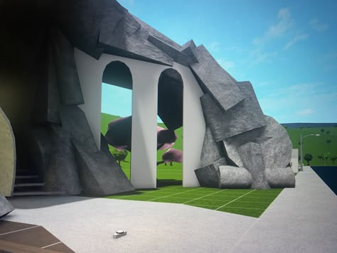 Cave Bloxburg, Bloxburg Crystal Cave, Bloxburg Cave Ideas, Bloxburg Terrain, Bloxburg Nature House, Bloxburg Entrance Ideas Outside, Hill House Bloxburg, Bloxburg Forest House, Forest Bloxburg