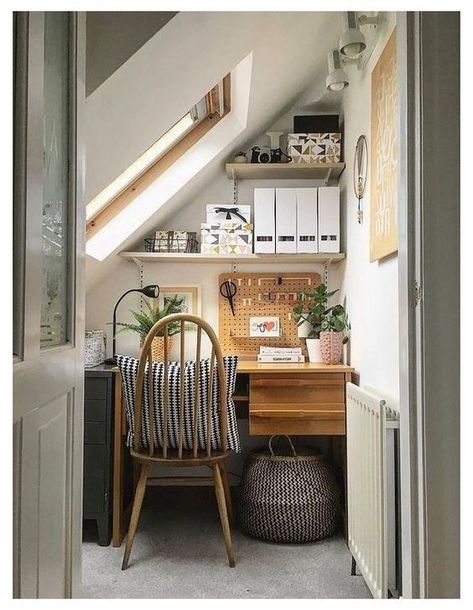 Small Home Office Ideas, Attic Office, Slanted Ceiling, Office Nook, Ikea Hackers, Home Office Ideas, Small Home Office, Home Office Organization, Small Office