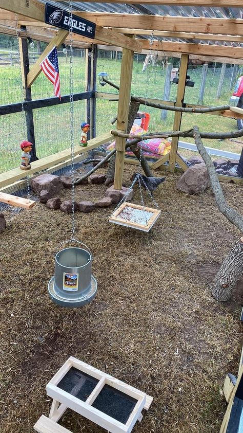 Tires Chicken Coop, Chicken Pins Ideas, Chicken Gym Ideas, Chicken Coop Playground Ideas, Homemade Chicken Coop Toys, Chickens Backyard Coops Diy, Meat Bird Coop, Upcycled Chicken Coop Ideas, Chicken Teepee