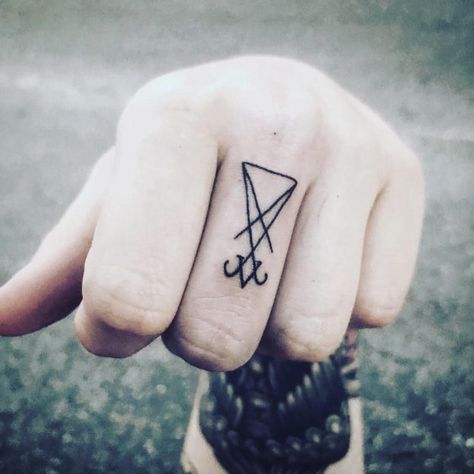 Satanic Finger Tattoos, Finger Tattoo, Hand Tattoos For Guys, Dream Tattoos, Finger Tattoos, Deathly Hallows Tattoo, Handmade Wooden, Hand Tattoos, Triangle Tattoo