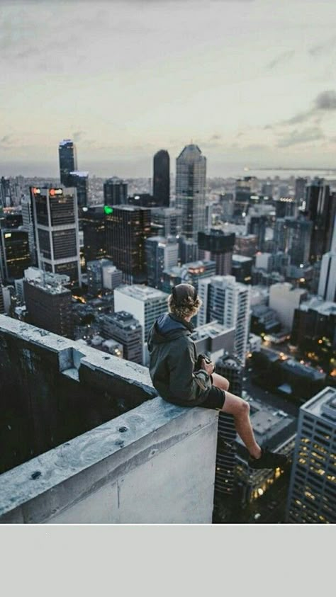 Looking Down From Top Of Building, View From High Building, Person Sitting On Top Of Building, Perspective Reference Photography Landscape, Person On Top Of Building, Top Of Building Looking Down, City Scape Drawing, On Top Of Building, Rooftop Pics