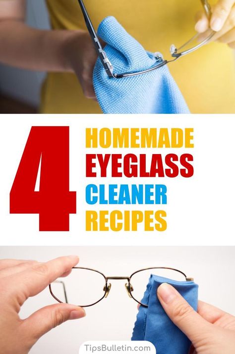 Clean your glasses with these easy to make homemade eyeglass cleaner recipes. Using simple ingredients like alcohol, dish soap or vinegar will make your eye glasses clean in seconds. Includes recipe for anti-fog cleaning solution. #eyeglass #glasses #cleaning #cleaner #diy Eyeglass Cleaner Diy, Cleaning Eye Glasses, Eye Glasses Cleaner, Diy Glass Cleaner, Homemade Glass Cleaner, Window Cleaner Homemade, Vinegar Cleaner, Diy Glasses, Eyeglass Cleaner