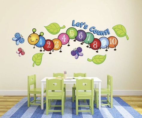 Butterfly Wall Decals Cute Centipede, School Wall Art Ideas, Daycare Classroom, Daycare Decor, Preschool Decor, Preschool Rooms, Childrens Wall Decor, Preschool Classroom Decor, Toddler Classroom