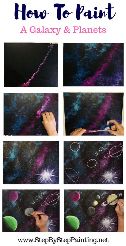 Galaxy And Planets, Paint Galaxy, Galaxy Painting Acrylic, Space Painting, Canvas Painting Tutorials, Galaxy Painting, Canvas Painting Diy, Acrylic Painting Tutorials, Galaxy Art