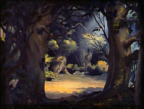 a few more recreated backgrounds from disney’s SNOW WHITE AND THE SEVEN DWARFS…… Pomefiore Dorm, Disney Scenery, Gouache Practice, Snow White Forest, Rain Drawing, Traditional Animation, Hydrangea Landscaping, 7 Dwarfs, Snow White Disney