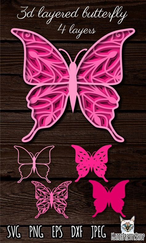 3d layered butterfly svg, multilayered SVG, laser cut file.#papercutout #templatetocut #svgcuttingfiles Paper Cricut Crafts, Paper Crafts With Cricut, Paper Crafts Svg, Layered Butterfly Svg, Cardstock Projects, 3d Svg Files, Layered Mandala, Butterfly Svg, Layered Art