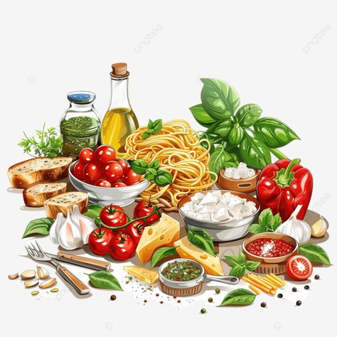 vector isolated still life with italian food italian food cuisine png Italian Food Drawing, Watercolor Food, Food Illustration Art, Food Italian, Food Painting, Transparent Image, Food Drawing, Food Illustration, Food Illustrations