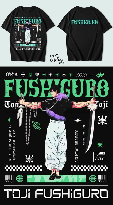 Custom Anime & Manga Inspired Streetwear Designs :: Behance Toji Fushiguro Design, Manga Shirt Design, Anime Design For Shirt, Anime T Shirt Design Ideas, Tee Design Ideas, Toji Fushiguro Anime, Anime Tshirts, Anime T Shirt Design, Mens Smart Casual Outfits