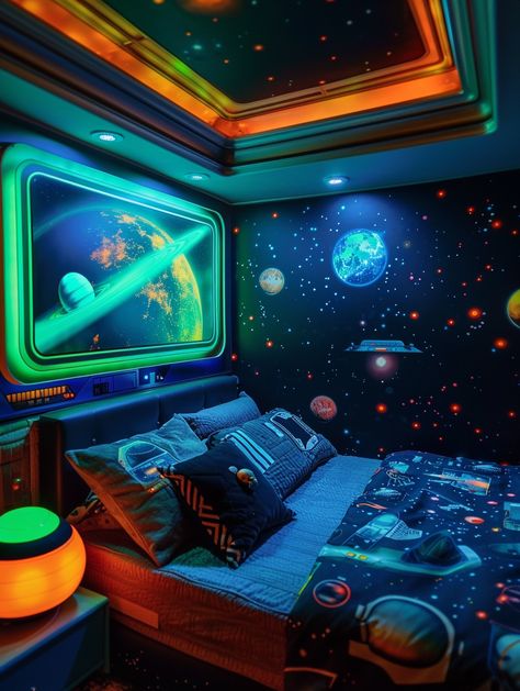 Create a stellar space-themed bedroom for your boy with these fantastic ideas. From DIY decor to eye-catching wallpaper, discover how to make their room shine. Whether you need night lights for a cozy glow or decor for older boys, these space-themed boys' bedroom ideas are perfect for sparking their imagination and love for outer space. Adult Boys Bedroom Ideas, Older Boys Bedrooms, Young Adult Bedroom, Small Boys Bedrooms, Boys Bedroom Wallpaper, Blue Boys Bedroom, Boy Bedrooms, Space Themed Bedroom, Boy Bedroom Design