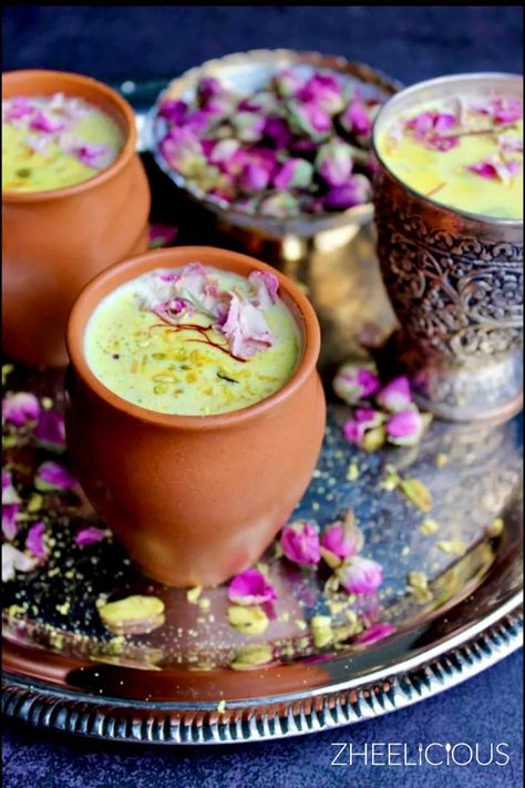 Here is one my favorite ways to drink milk. Floral saffron, earthy almonds and Pistachio milk! so so simple but so royal. You can drink it hot or cold, I like it cold the best. My mil made a gallon of this every week when I was pregnant. Badam Milk, Pistachio Milk, Puri Recipes, Rose Milk, Indian Cooking Recipes, Can Drink, Indian Breakfast, Indian Desserts, Healthy Sweets Recipes