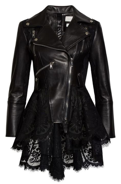 Women Leather Jacket, Jacket With Lace, Biker Outfit, Leather Jacket Style, Black Outfits, Lace Peplum, Gothic Outfits, Leather Moto, Leather Moto Jacket