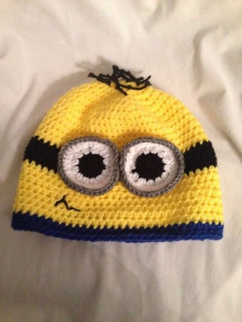 Crocheted Despicable Me Minion Hat ALL SIZES AVAILABLE Handmade Сrochet toys patterns #crochettoyspatterns #crochet #crochettoy #crochettoys 1.639 Crochet Minion Hat, Minion Accessories, Funny Crochet Hats, Crochet Minion Hats, Minion Clothes, Crochet Bag Brown, Cute Crochet Beanie, Crochet Bag Base, Brown Crochet Bag