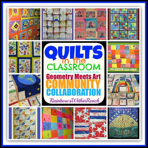 Quilts in the Classroom: Art Meets Geometry Quilt RoundUP at RainbowsWithinReach: TONS OF QUILTS! 4k Activities, Classroom Quilt, Preschool Letter, Paper Quilt, Auction Ideas, Kid Projects, Classroom Art, Winter Preschool, Classroom Projects