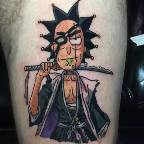 Kenpachi Tattoo Ideas, Kenpachi Tattoo, Mr Cartoon Tattoo, Cross With Wings Tattoo, Naruto Pokemon, Bleach Tattoo, Cartoon Tattoo Ideas, Rick And Morty Tattoo, Dead Tattoo