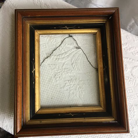 Antique Deep Frame Picture Frame. Two Metallic Gold Frames and One Black With Etched Simple Floral Type Decoration on All Four Sides. The Outer Larger Part of the Frame is Two Layers of Brown with a Black Stripe Between. This frame is beautiful and well made. There is a little separation at the corners that you can see light through but they still look well fitted. There is glass in the frame.  Size:  Frame Size: 12 5/8" X 14 1/2" X 3", Picture Size: 7 5/8" X 9 7/8" For more vintage items see: Deep Frame, 3 Picture, Floral Type, Frame Ideas, Gold Frames, Frame Picture, Picture Size, Frame Sizes, Picture Sizes