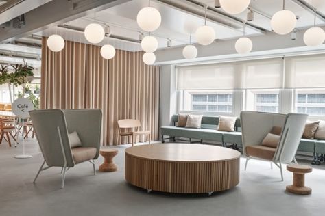 Japandi Corporate Office, Work Lounge Design, Resimercial Office Design, Office Wellness Room, Wellness Office Design, Office Relax Area, Cbre Office, Office Wellness Ideas, Wellness Office