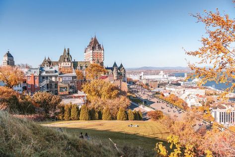 The Frontenac Castle Fairmount Hotel in the old Quebec city in Canada with autumn colors. royalty free stock photo Quebec City Aesthetic, Old Quebec City, Quebec City Canada, Summer City, Old Quebec, City Landscape, Quebec City, Autumn Colors, City Aesthetic