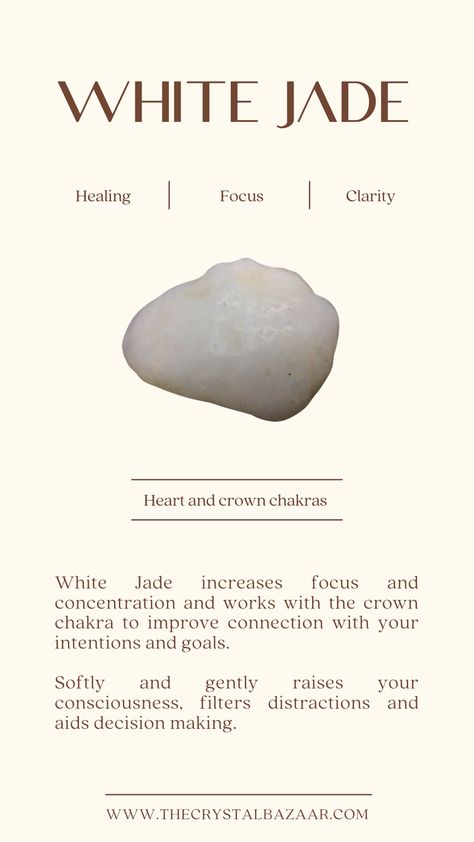 White Jade Crystal Meaning, Citrine Crystal Meaning, Chakra Stones Healing Crystals, Crystal Identification, Crystals Meanings, Jade Meaning, Bear Bracelet, Power Of Crystals, Mental Clutter