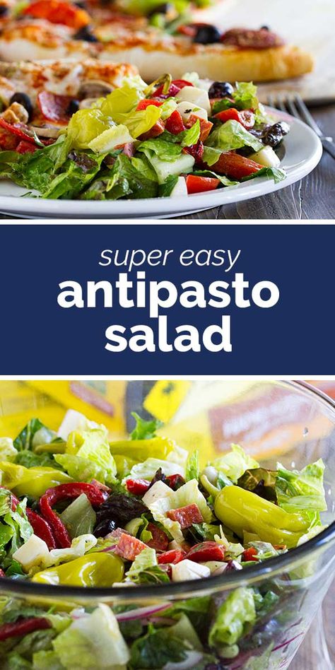 A perfect side dish for pizza night, this Antipasto Salad is filled with all of your favorite antipasto flavors with an easy Italian salad dressing. #salad #saladdressing #recipe #sidedish Side Dish For Pizza, Antipasto Salad Dressing, Easy Italian Salad, Easy Antipasto Salad, Pizza Side Dishes, Antipasto Salad Recipe, Italian Antipasto, Dressing Salad, Marinated Vegetables