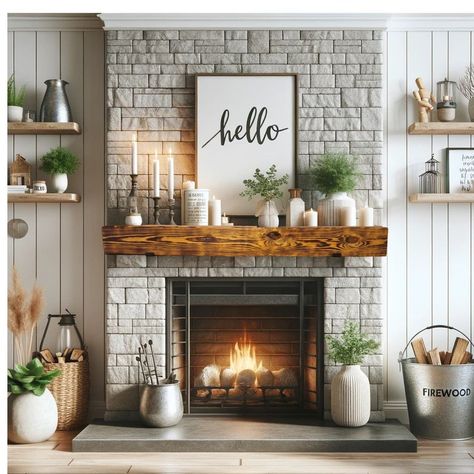 Red brick fireplace mantle