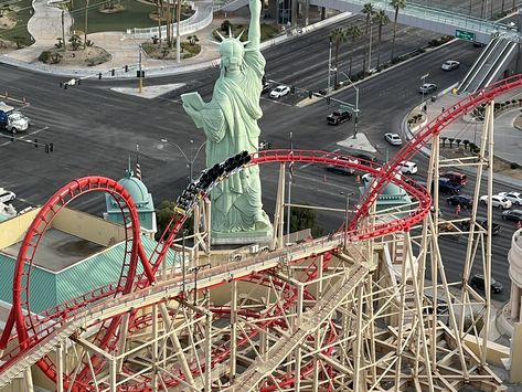 The Big Apple Coaster (formerly Manhattan Express and The Roller Coaster) is a steel hyper roller coaster at the New York-New York Hotel and Casino on the Las Vegas Strip in Paradise, Nevada, United States. Apple Coaster, New York Hotels, The Big Apple, Vegas Strip, Las Vegas Strip, Big Apple, Roller Coaster, Nevada, Manhattan