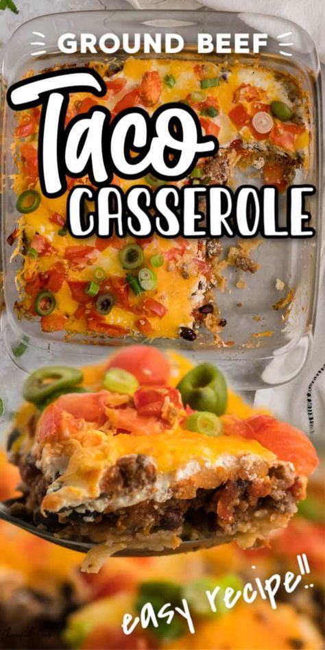 Taco Crunch Casserole, Quick And Easy Dinner Recipes For Family Beef Taco Casserole, Twice Baked Crispy Cheesy Taco Rice Casserole, Taco Casserole For Two, Hamburger Taco Casserole Recipes, Hamburger Mexican Casserole, My Pins Saved Recipes, Taco Casserole With Refried Beans, Ground Beef Taco Casserole Recipes