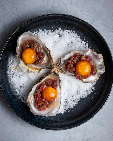 @chefs_unity shared a photo on Instagram: “Beef and oyster tartare/Soy cured yolk 👨‍🍳By: @whatstormeats _______________________________ TAG @chefs_unity to be featured…” • Apr 19, 2022 at 5:48am UTC Oyster Shots, Beef Tartare, Michelin Chef, Large Fries, Chef Styles, Gourmet Chef, Chef Life, Small Bites, Fine Dining