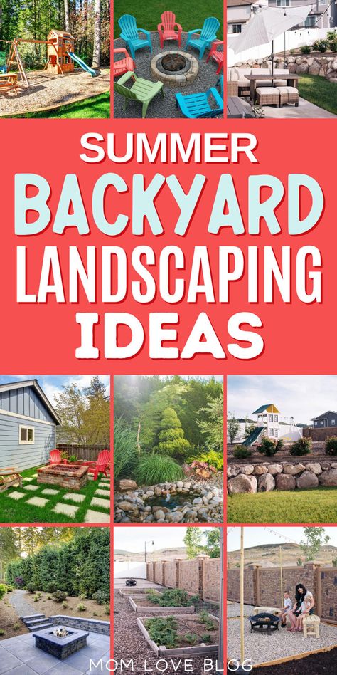 DIY backyard landscaping ideas, including water features, fire pits, playgrounds, mulch landscaping, sloped backyard ideas, and more! Budget Backyard Landscaping, Backyard Playground Landscaping, Sloped Backyard Ideas, Diy Backyard Fire Pit, Line Ideas, Backyard Fire Pit Ideas, Raised Bed Gardens, Playground Landscaping, Mulch Landscaping