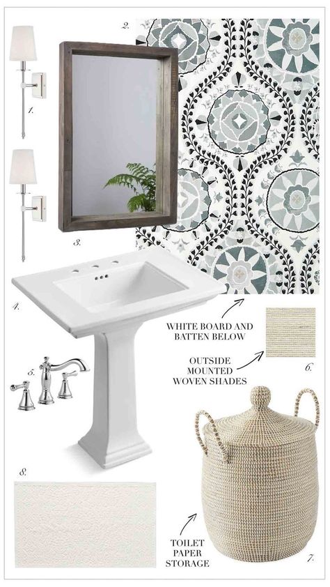 Small Half Bath Powder Room Design Inspiration with Pedestal Sink #powderroom #halfbath #powerroomdesign #bathroomdesign #bathroomideas #wallpaperideas #bathroomwallpaper Half Bath Pedestal Sink, Small Half Baths, Powder Room Design Ideas, Small Half Bath, Room Design Inspiration, Bath Powder, Beautiful Bathroom Designs, Powder Room Decor, Wallpaper Inspiration