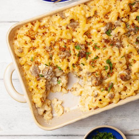 Sausage Mac and Cheese Sausage Mac And Cheese Recipe, Mac And Cheese With Sausage, Sausage Macaroni, Sausage Mac And Cheese, Easy Fast Meals, Mac And Cheese Pasta, Macaroni Casserole, Chicken Bites Recipes, Cheap Meal Plans