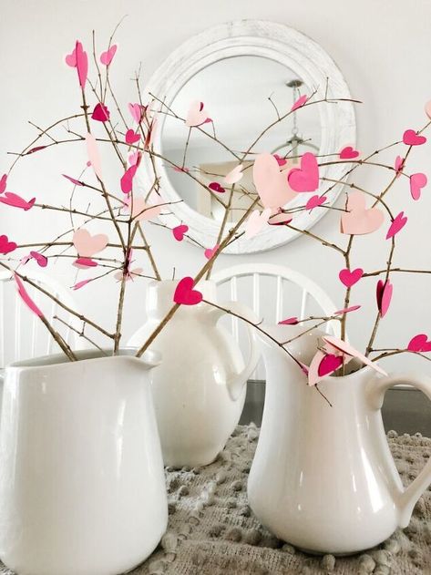 Valentines Centerpiece, Diy Fireplace Mantel, Simple Valentines, Valentine Centerpieces, Diy Valentine's Day Decorations, Different Shades Of Pink, Pink Cards, Seasonal Wreaths, Sweet Valentine