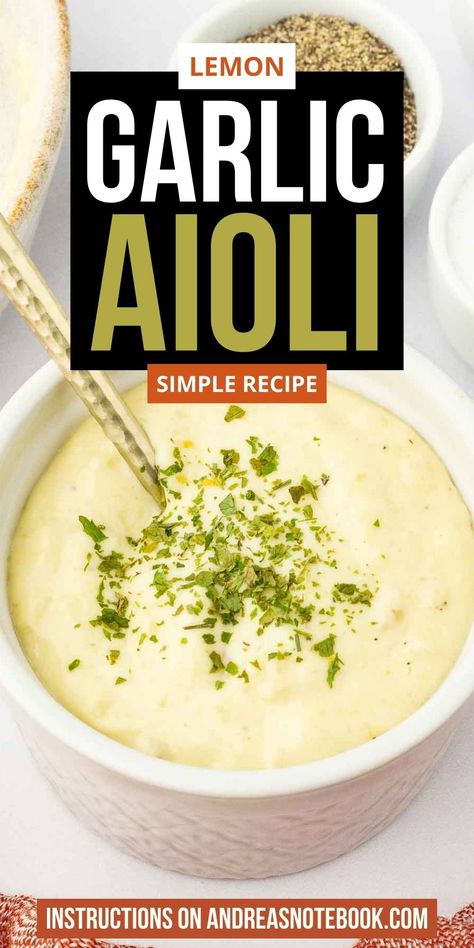 Learn how to make lemon garlic aioli with our easy aioli recipe. Say goodbye to the worry of using raw eggs, as our aioli recipe no raw eggs offers a delightful twist. Whether you opt for the rich, caramelized flavors of roasted garlic aioli or the quick and convenient cheater aioli, this sauce will become a cherished addition to your culinary repertoire. Elevate your dishes with this homemade delight! Lemon Dill Aioli, Easy Aioli, Aoili Recipe, Aioli Sauce Recipe, Garlic Aioli Sauce, Lemon Garlic Aioli, Garlic Aioli Recipe, Roasted Garlic Aioli, Raw Eggs