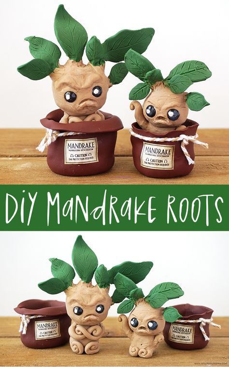 DIY Harry Potter Mandrake Roots #harrypotter #harrypottercrafts #mandrakeroots #mandrake #polymerclay #sculpey #mandrakes #claycrafts #clayprojects Harry Potter Art Projects For Kids, Mandrakes Harry Potter, How To Make Harry Potter Stuff, Harry Potter Arts And Crafts, Harry Potter Ideas Diy, Clay Mandrake, Harry Potter Garden, Easy Harry Potter Crafts, Harry Potter Craft Ideas