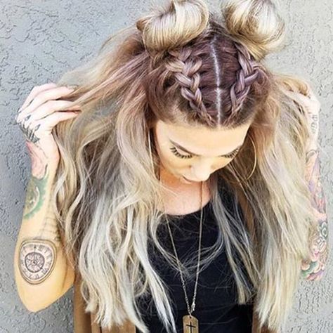 Braided Space Buns, Space Buns, Braided Bun Hairstyles, Pinterest Hair, Half Updo, Peinados Fáciles Para Cabello Corto, Girls Hairstyles Braids, Long Blonde